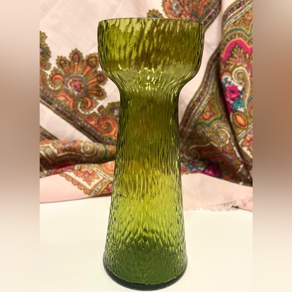 Vintage 70s Hyacinths/Bulb Forcing, Crackle Patterns, Optical Stripes Green Vase - Picture 1 of 4